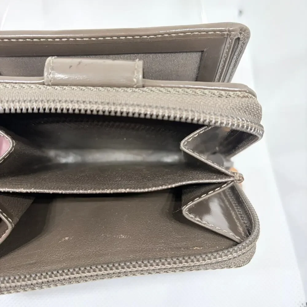 Gucci Bamboo Compact Zip Around Bifold Wallet Taupe Patent Leather